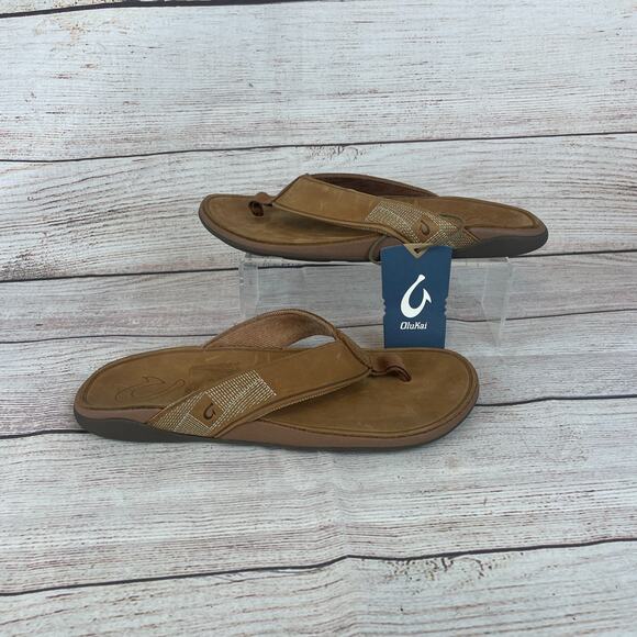 Olukai Tuahine Mens Sz 10 Flip Flops Sandals Toffee Brown - Picture 1 of 10